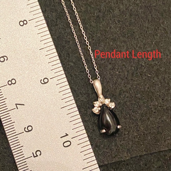 Black Onyx Sterling Silver Post Earrings & Necklace Pendant Set - Vintage - Picture 14 of 14